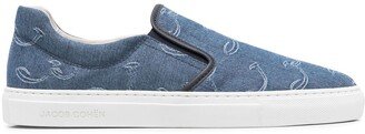 Embroidered-Logo Denim Sneakers