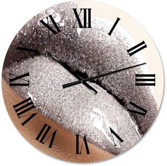 Designart 'Close Up of Woman Lips With Glittering Silver' Modern wall clock