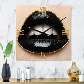 Designart 'Female Lips With Black Lipstick & A Gold Chain' Modern Large Wall Clock