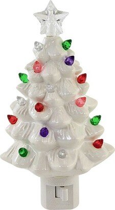 Christmas Vintage White Tree Night Light - One Night Light 6.75 Inches - Nostalgic Christmas Electric - 160238 - Ceramic - White