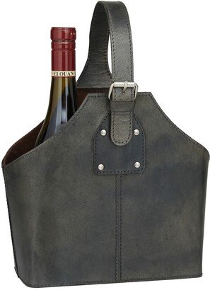 SONOMA SAGE HOME Blue Leather Two Bottle Wine Holder with Carrying Handle