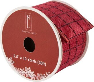 Northlight Red Woven Square Plaid Wired Craft Christmas Ribbon 2.5