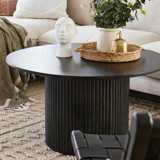 SHYFOY Round Coffee Table with Solid Wood Circle Pedestal End Table - Black