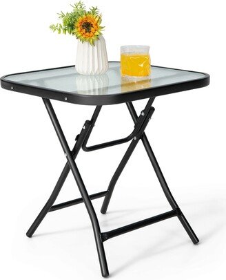 18'' Foldable Patio Side Table Square Coffee Bistro Table w/