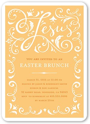 Easter Invitations: Ornate Swirls Easter Invitation, Orange, Matte, Signature Smooth Cardstock, Rounded