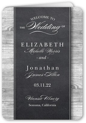 Wedding Program Cards: Chalk Wood Frame Wedding Program, Grey, 5X7, Matte, Folded Smooth Cardstock, Rounded