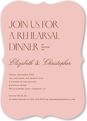 Rehearsal Dinner Invitations: Big Request Rehearsal Dinner Invitation, Pink, 5X7, Pearl Shimmer Cardstock, Bracket