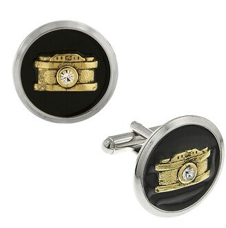 Jewelry Silver-Tone and 14K Gold-Plated Enamel Crystal Camera Cufflinks
