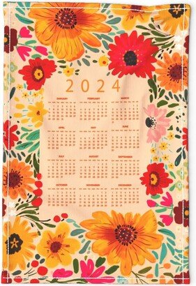 2024 Calendar Tea Towel - Flower Garden By Gomboc Modern Floral Meadow Linen Cotton Canvas Spoonflower