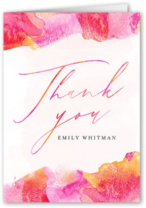 Wedding Thank You Cards: Watercolors And Showers Thank You Card, Pink, 3X5, Matte, Folded Smooth Cardstock