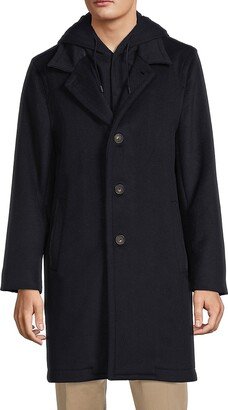 Hooded Wool Blend Overcoat