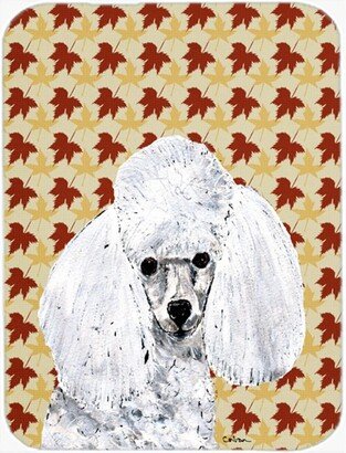 SC9677LCB White Toy Poodle Fall Leaves Glass Cutting Board