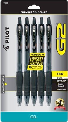 Pilot 5ct G2 Gel Pens Fine Point 0.7mm Black Ink