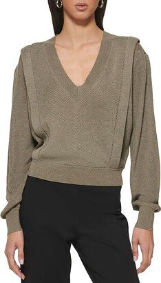 Long Sleeve V-Neck Flange Sweater (Light Fatigue Heather) Women's Clothing