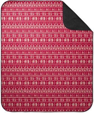 Picnic Blankets: Vintage Nordic Christmas Picnic Blanket, Red