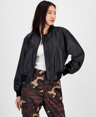 Women's Faux-Leather Bomber Jacket, Created for Macy's