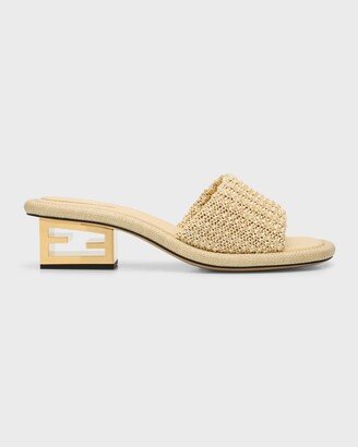 Raffia Logo-Heel Slide Sandals