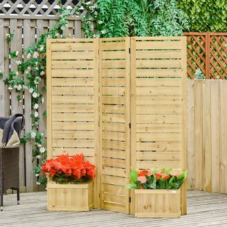 Wood Privacy Screen with 4 Planter Box, Flower Pot Vegetable Raised Bed w/ 3 Panels and Drainage Holes for Patio