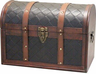 Wooden Leather Round Top Treasure Chest