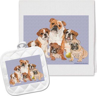 Bulldog Kitchen Dish Towel & Pot Holder Gift Set