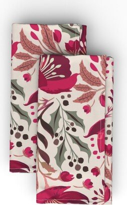 Cloth Napkins: Christmas Rose Helleborus - Pink And Red Cloth Napkin, Longleaf Sateen Grand, Pink