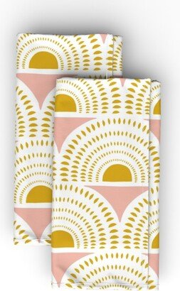 Cloth Napkins: Aurora Geometric - Blush And Goldenrod Cloth Napkin, Longleaf Sateen Grand, Yellow