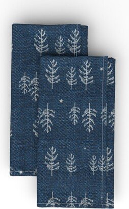 Cloth Napkins: Arctic Night Forest - Navy Cloth Napkin, Longleaf Sateen Grand, Blue