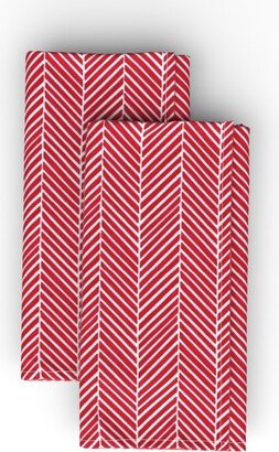 Cloth Napkins: Herringbone - Red & White Cloth Napkin, Longleaf Sateen Grand, Red