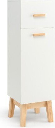 Bathroom Floor Cabinet Side Storage Organizer with Drawer & Adjustable Shelf White