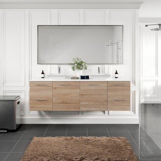 Luxy 72 Inch White Oak Double Vessel Sink Vanity with Glass Top