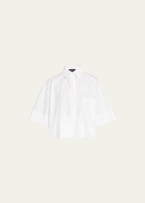 Poplin Cropped Button-Front Blouse