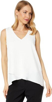 Sleeveless V-Neck Overlap Blouse (New Ivory) Women's Clothing