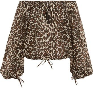Leopard Printed Bow Detailed Blouse
