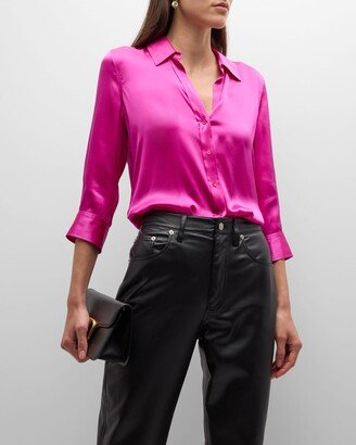 Dani Silk Satin 3/4-Sleeve Button-Down Blouse