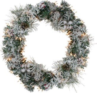 Northlight Pre-lit Heavily Flocked Berries and Pine Cones Artificial Christmas Wreath - 24-Inch, Clear Lights