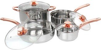 Home Ansonville 8 Piece Stainless Steel Cookware Set with Rose Gold Handles