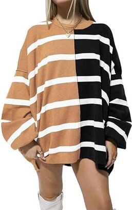 ZOCAVIA Womens Striped Sweater Striped Pullover Sweater Crew Neck for Women Long Sleeve Casual Sweatshirts Dress Knitted Color Block Casual Loose Outerwear 2023 Hoodies