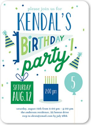 Girl Birthday Invitations: Essential Elements Birthday Invitation, Blue, 5X7, Matte, Signature Smooth Cardstock, Rounded