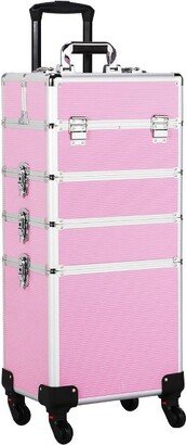 4-In-1 Aluminum Rolling Cosmetic Makeup Train Cases, Pink