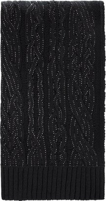 Black Braided Knitted Scarf With Crystals