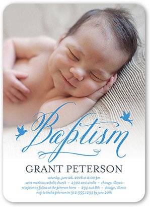 Baptism Invitations: Delicate Celebration Boy Baptism Invitation, Blue, Standard Smooth Cardstock, Rounded