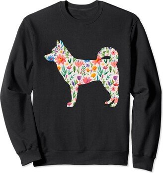 Miller Sye Alaskan Klee Kai watercolor flowers design Sweatshirt