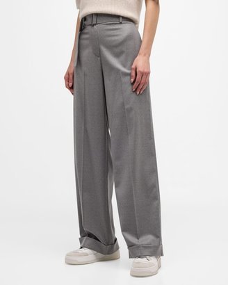 Wide-Leg Wool-Blend Flannel Trousers