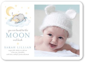 Birth Announcements: Elephant Slumber Birth Announcement, Blue, 5X7, Standard Smooth Cardstock, Rounded