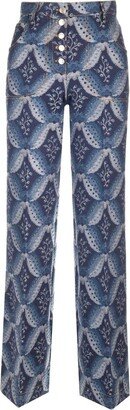 Motif Embroidered Flared Trousers