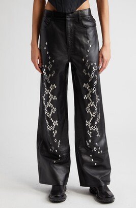 Snakeskin Studded Leather Pants