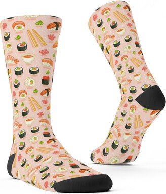 Socks: Sushi And Rolls - Pink Custom Socks, Pink