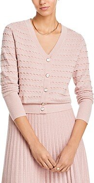 Nancy Yang Shimmer Pointelle Knit V Neck Cardigan