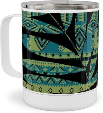 Travel Mugs: Patterned Palm - Dark Stainless Steel Mug, 10Oz, Black