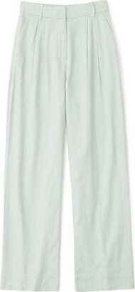 Linen-Blend Tailored Wide Leg Pants (Green) Women's Clothing